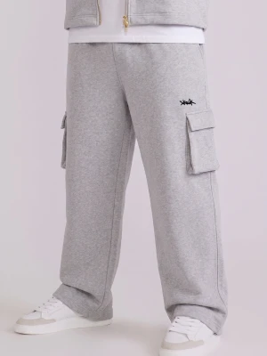 SikSilk Mens Grey Marl Wide Leg Cargo Joggers
