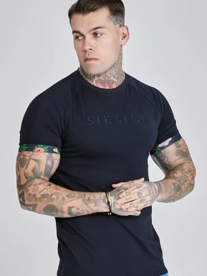 SikSilk Męski Granatowy T-Shirt z Rękawami do Podwinięcia