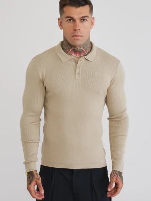 SikSilk Męska Kamienna Długorękawy Dzianinowy Polo T-Shirt