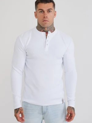 SikSilk Męska Biała Koszulka Henley