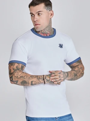 SikSilk Męski Biały Żebrowany Ringer T-Shirt