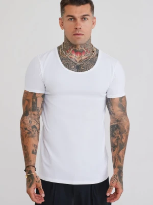 SikSilk Męska Biała T-Shirt z Dekoltem Łódkowym