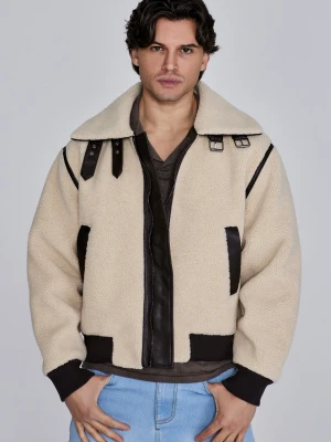 SikSilk Męska Beżowa Sherpa Kurtka Bomber
