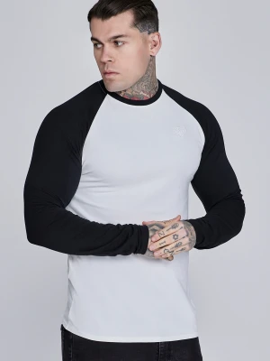 SikSilk Męska Biała, Czarna Koszulka z Długim Rękawem Muscle Fit T-Shirt