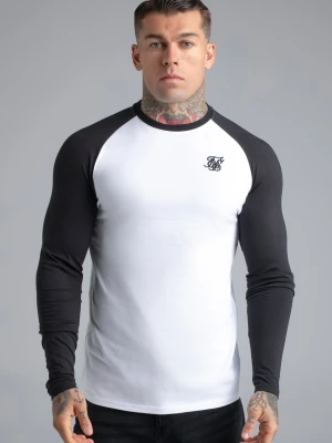 SikSilk Męska Biała, Czarna Koszulka z Długim Rękawem Muscle Fit T-Shirt