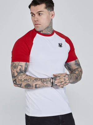 SikSilk Męska Biała,Czerwona Koszulka Raglan