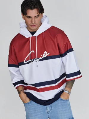 SikSilk Męska Biała Czerwona Sportowa Bluza z Kapturem