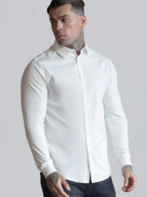 SikSilk Męska Biała Koszula z Długim Rękawem Essentials