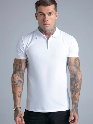 SikSilk Męska Biała Koszulka Polo z Zamkiem