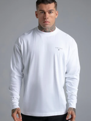 SikSilk Męska Biała Koszulka z Długim Rękawem T-Shirt