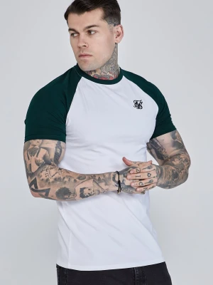 SikSilk Męska Biała, Zielona Koszulka Raglan