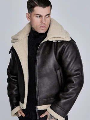 SikSilk Męska Brązowa Aviator Kurtka