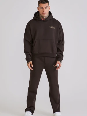 SikSilk Męska Brązowa Bluza z Kapturem i Spodnie Dresowe Zestaw