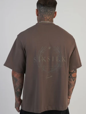SikSilk Męska Brązowa Graficzna Koszulka T-Shirt
