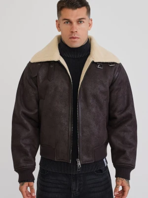 SikSilk Męska Brązowa Kurtka Lotnicza Typu Bomber