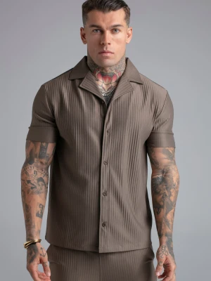 SikSilk Męska Brązowa Plisowana Koszula