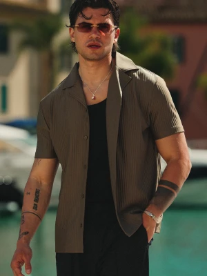 SikSilk Męska Brązowa Plisowana Koszula