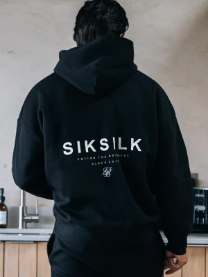 SikSilk Męska Czarna Graficzna Bluza z Kapturem