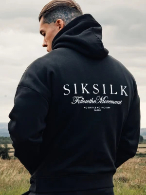 SikSilk Męska Czarna Graficzna Bluza z Kapturem