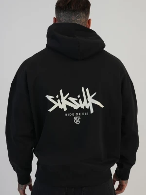 SikSilk Męska Czarna Graficzna Bluza z Kapturem