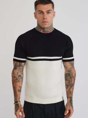 SikSilk Męska Czarna i Ekru Dzianinowa Koszulka