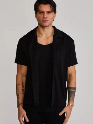 SikSilk Męska Czarna Koszula Teksturowana