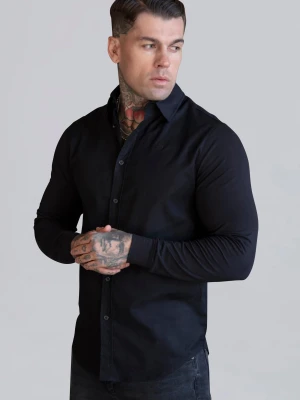 SikSilk Męska Czarna Koszula z Długim Rękawem Essentials
