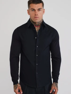 SikSilk Męska Czarna Koszula z Długim Rękawem o Dopasowanym Kroju Mięśniowym