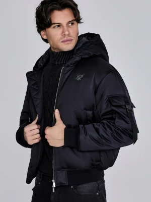 SikSilk Męska Czarna Kurtka Bomber z Kapturem