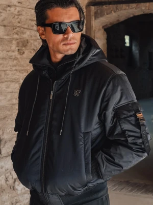SikSilk Męska Czarna Kurtka Bomber z Kapturem