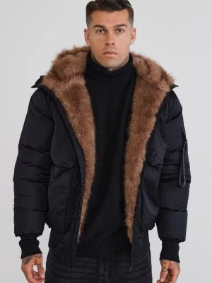 SikSilk Męska Czarna Kurtka Bomber z Kapturem