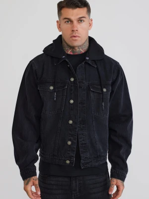 SikSilk Męska Czarna Kurtka Jeansowa