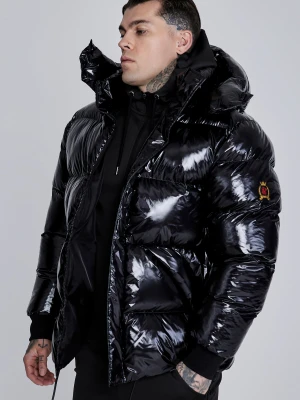 SikSilk Męska Czarna Kurtka Puffer o Wysokim Połysku