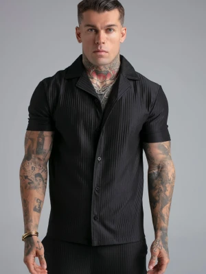 SikSilk Męska Czarna Plisowana Koszula