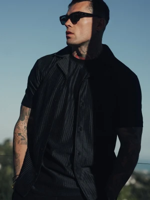 SikSilk Męska Czarna Plisowana Koszula