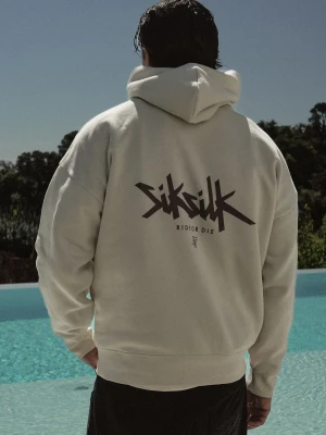 SikSilk Męska Ecru Graficzna Bluza z Kapturem