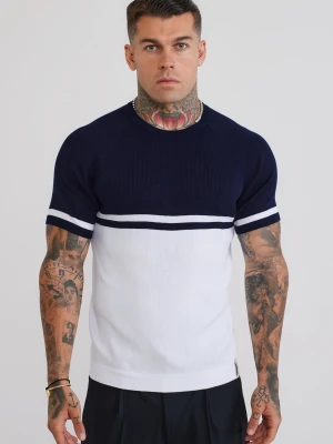 SikSilk Męska Granatowa i Biała Dzianinowa Koszulka