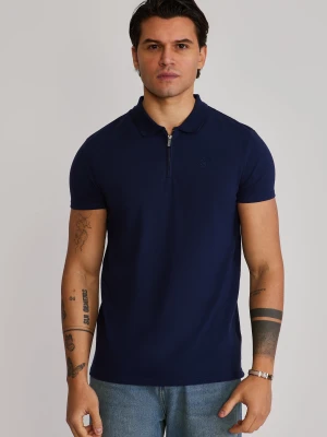 SikSilk Męska Granatowa Koszulka Polo z Zamkiem Błyskawicznym T-Shirt
