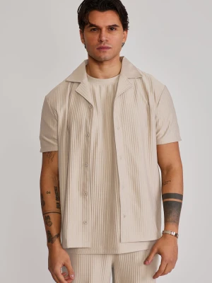 SikSilk Męska Koszula Ecru Plisowana