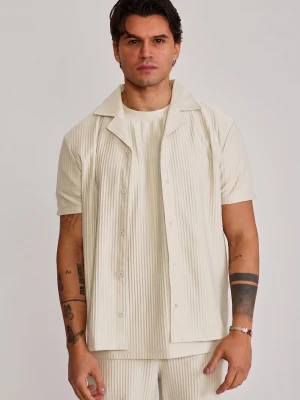SikSilk Męska Koszula Ecru Plisowana