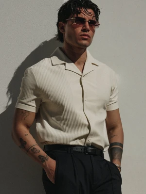 SikSilk Męska Koszula Ecru Plisowana