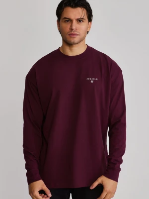 SikSilk Męska Koszulka z Długim Rękawem w Kolorze Bordowym