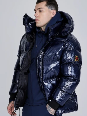 SikSilk Męska Niebieska Kurtka High Shine Puchowa