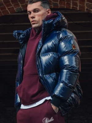 SikSilk Męska Niebieska Kurtka High Shine Puchowa