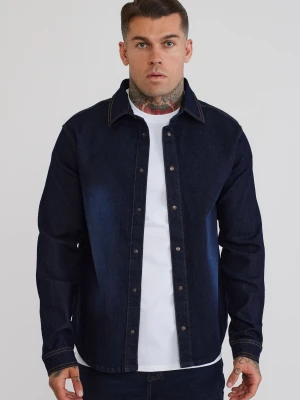 SikSilk Męska Surowa Niebieska Koszula Jeansowa