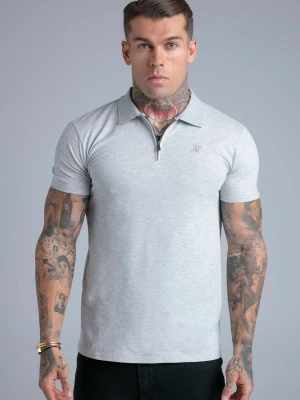 SikSilk Męska Szara Melange'owa Koszulka Polo z Zamkiem T-Shirt