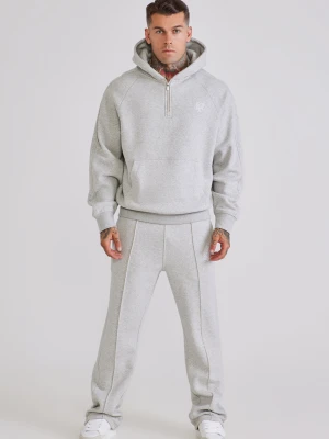 SikSilk Męska Szara Melanżowa Bluza z Kapturem na Ćwierć Zamek i Spodnie Dresowe Zestaw