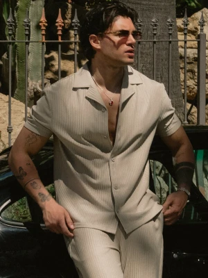 SikSilk Męska Szara Plisowana Koszula