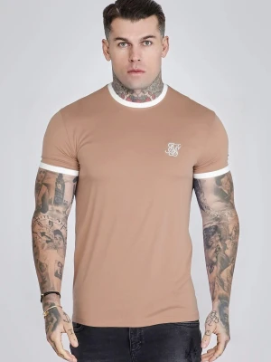 SikSilk Męski Beżowy, Biały T-shirt Ringer