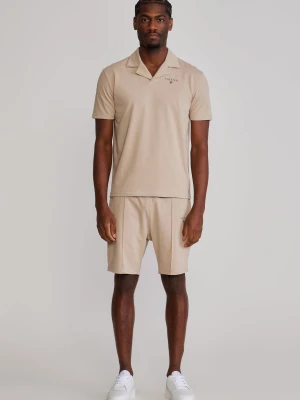 SikSilk Męski Beżowy Zestaw Polo i Spodenek